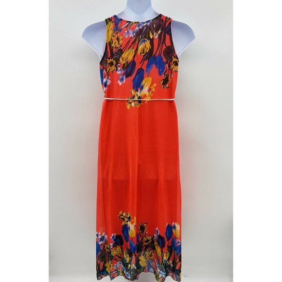 Womens Large Chiffon Floral Swim Suit Cover-Up Maxi Dress Beachwear Resortwear - Picture 4 of 4